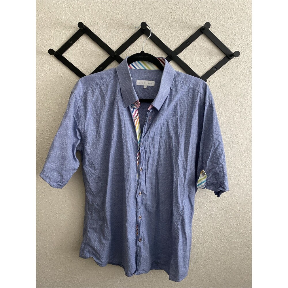 Jared Lang Rainbow Lined Blue Button Up Shirt Size XL